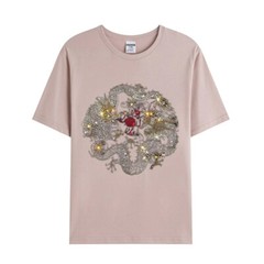Fashion Dragon Rhinestones Summer Short Sleeve Luxury Men Trend Black T-Shirt