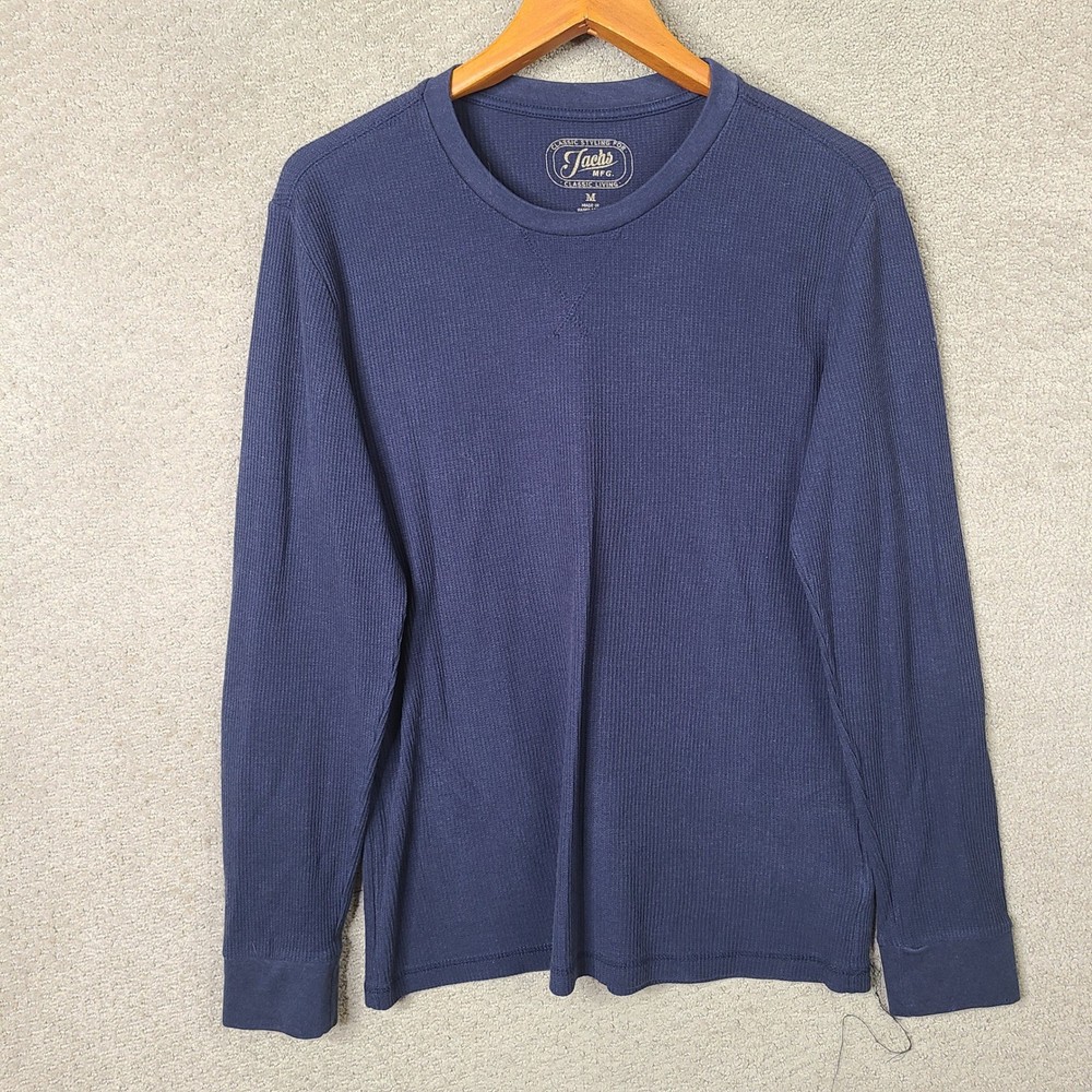 Jachs Shirt Mens M Blue Waffle Knit Thermal Cotton Blend Long Sleeve Casual