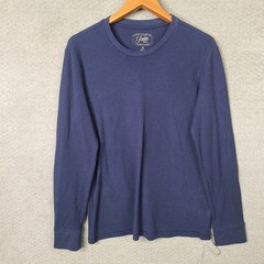 Jachs Shirt Mens M Blue Waffle Knit Thermal Cotton Blend Long Sleeve Casual