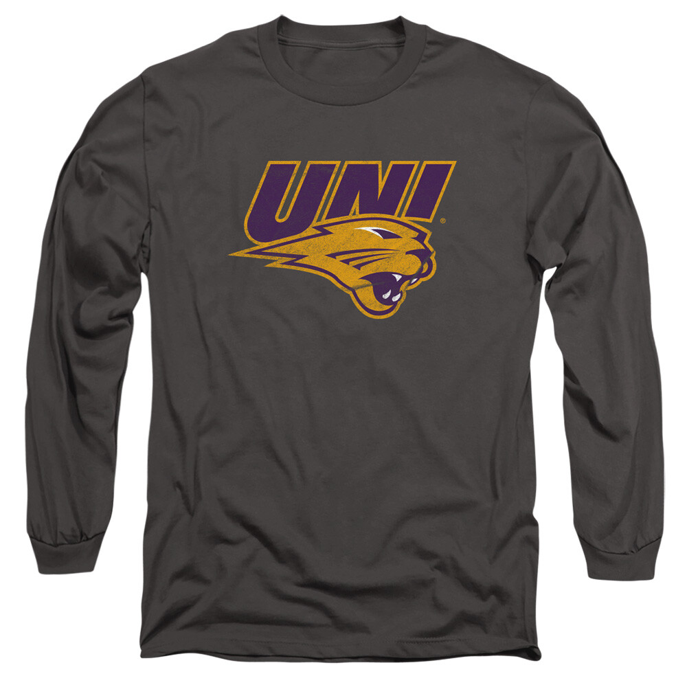 Uni of Northern Iowa Adult Long Sleeve T-Shirt Distressed, Charcoal, S-3XL