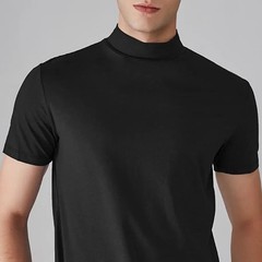 Men’s Slim Fit Half Turtleneck T-Shirt Summer Elastic Short Sleeve Casual Top Te