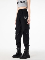 Cargo Pants Women Gothic Y2K High Waist Adjustable Pockets Drawstring Jogger