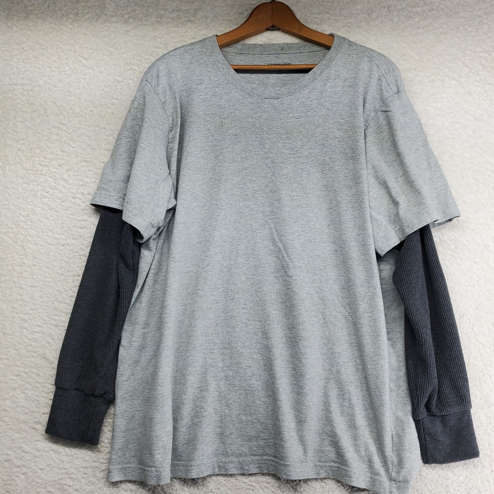 Men’s Twofer T-Shirt Large Gray Black Waffle Knit Y2K Grunge Skater