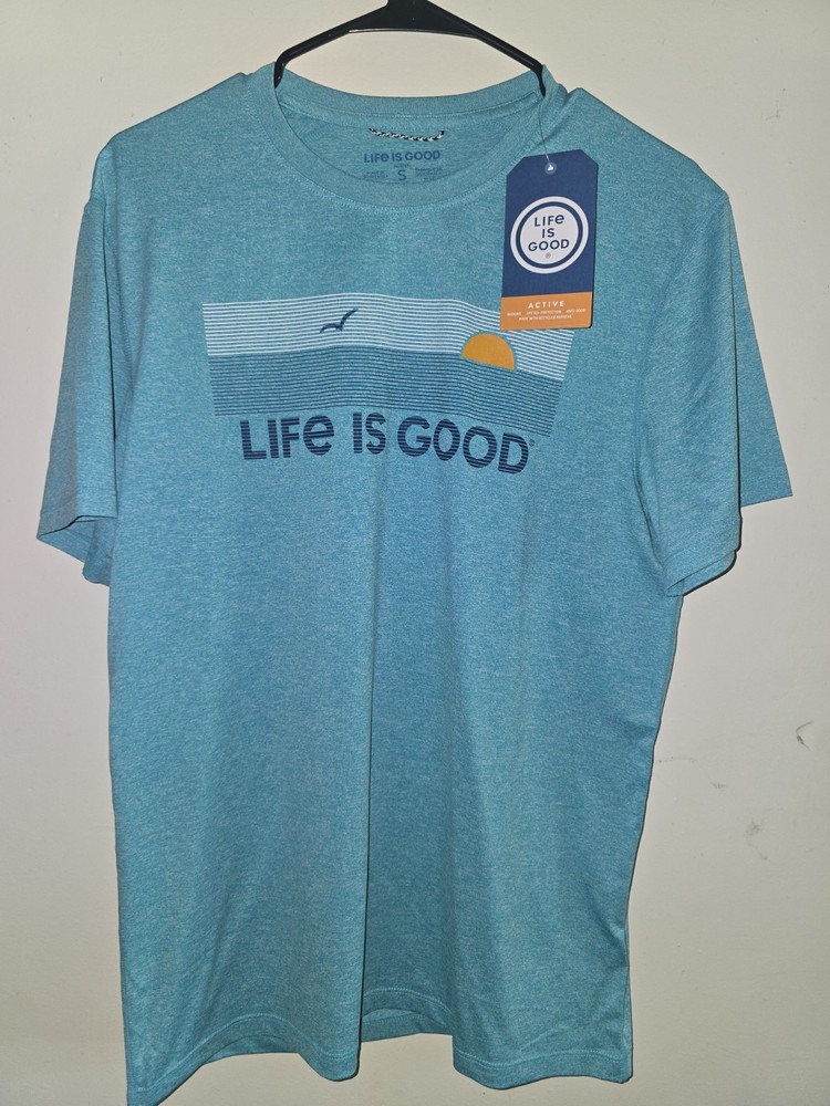 Life is Good Men Active Short Sleeve Tee Linear Oceanview Blue Small