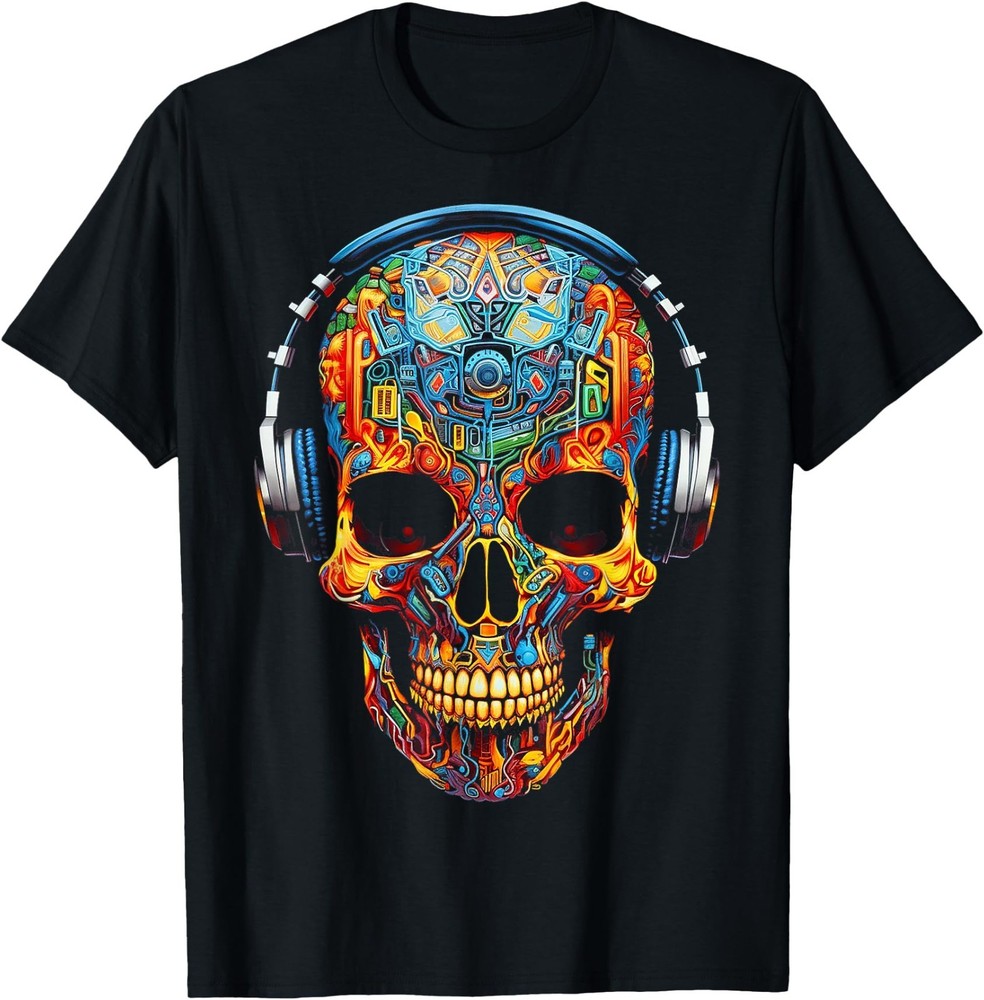 Skull Art Geometric Fantasy Colorful Graphic Skull T-Shirt