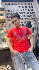 New Fashion Trend Butterfly Hot Drilling Rhinestones Summer Luxury Men T-Shirt