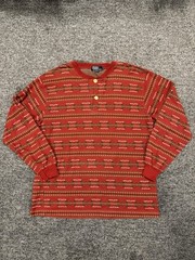 VTG Polo Ralph Lauren Aztec Henley 100% Cotton Made In USA Mens Size Large