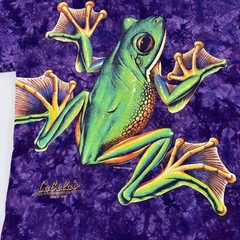 Vintage 90s Cabela’s Tree Frog Big Print Tee Shirt L Tie Dye Animals Outdoors