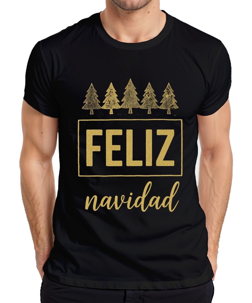 FELIZ navidad Christmas Xmas Tree Gold Glitter Gift Mens T-Shirt