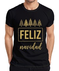 FELIZ navidad Christmas Xmas Tree Gold Glitter Gift Mens T-Shirt