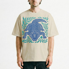 Alligator Gator Reptile Wildlife T-Shirt Tropical Blue Linocut Swamp Animal Tee
