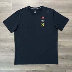 Under Armour Mens XL T Shirt Black Yellow Orange Split Graphic