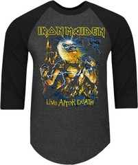 IRON MAIDEN LIVE AFTER DEATH PUNK ROCK SHIRT RAGLAN 3/4 SLEEVE B/W