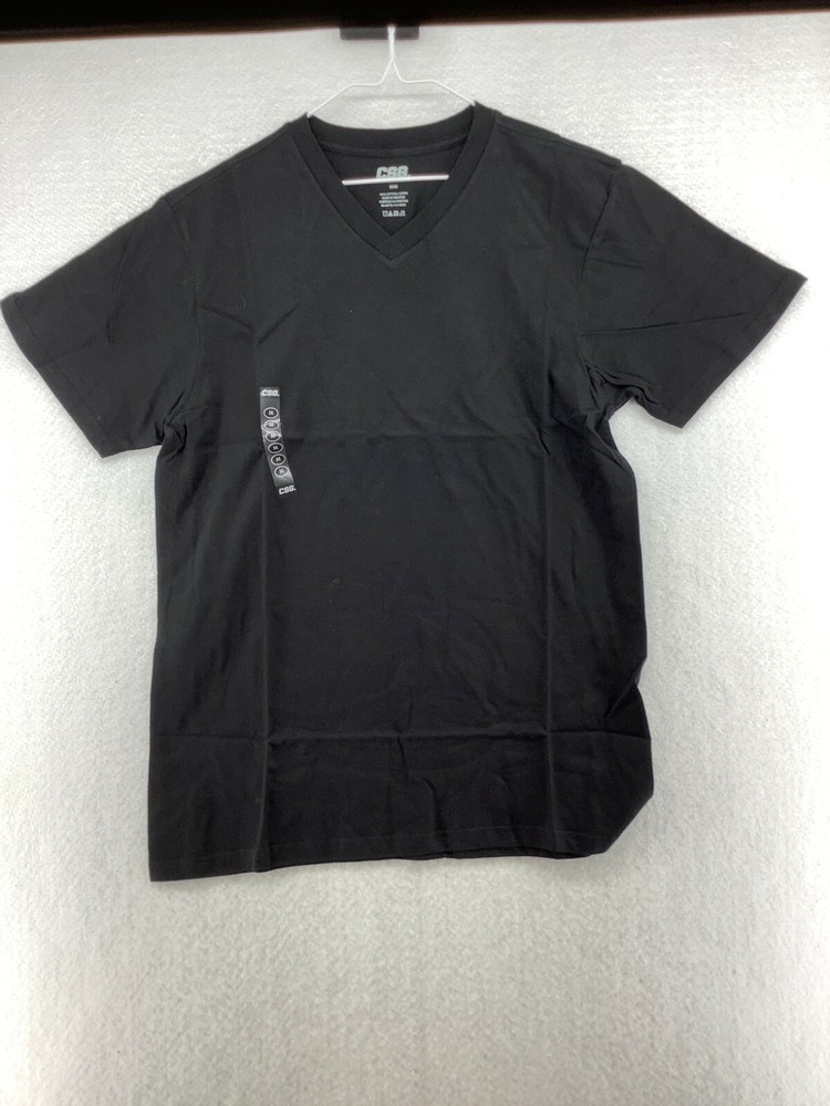CSG Mens V Neck Short Sleeve Straight Hem Casual Black T Shirt Size Medium