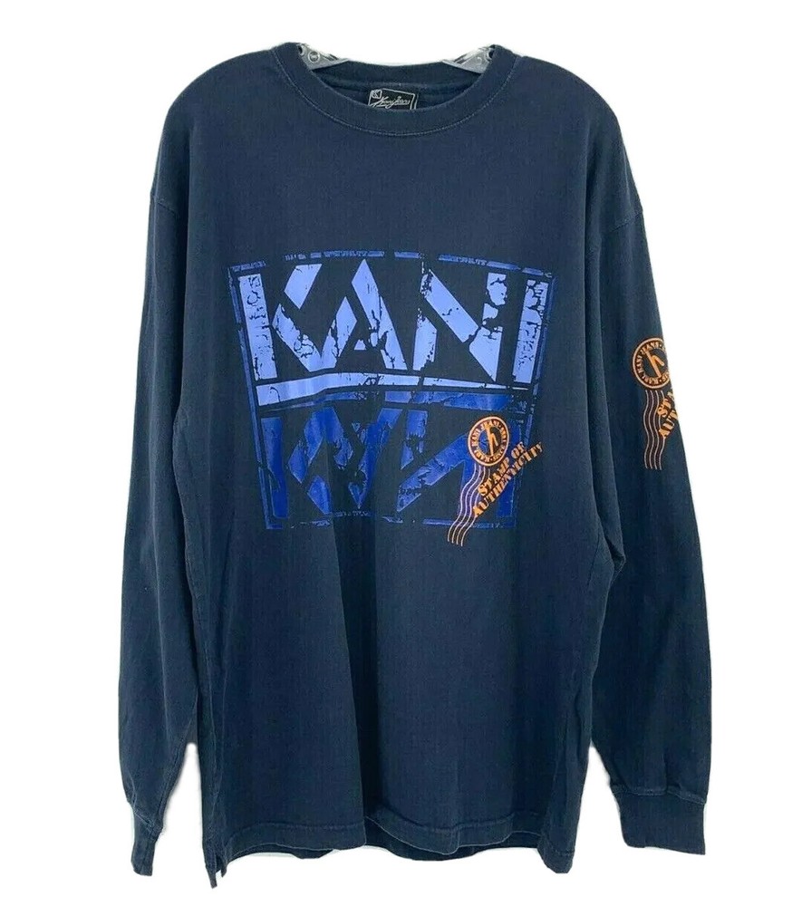 Karl Kani Jeans Men’s L Blue Vintage Graphic Long Sleeve Shirt Retro 90’s Vtg