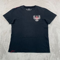 Vintage Y2K Rebel Spirit T Shirt Men XL Black Fleur De Lis Embroidered Applique