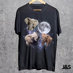 Three Elephant Retro Moon Graphic T-shirt Vintage Elephant Moon Meme S-3XL