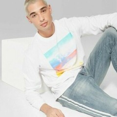Men’s Long Sleeve Limitless Feeling Crew Graphic T-Shirt – Original Use White