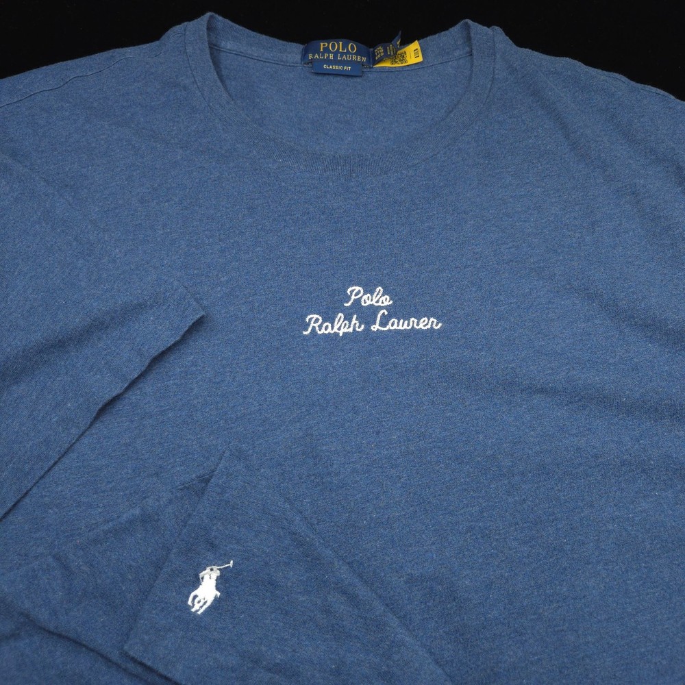 Polo Ralph Lauren T-Shirt -XXL Blue Heather -White Pony -Chain stitch Spellout