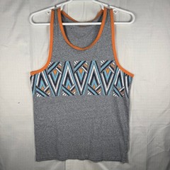 Hollister Mens Tank Top Gray Orange Geometric Tribal Print Sleeveless Shirt M