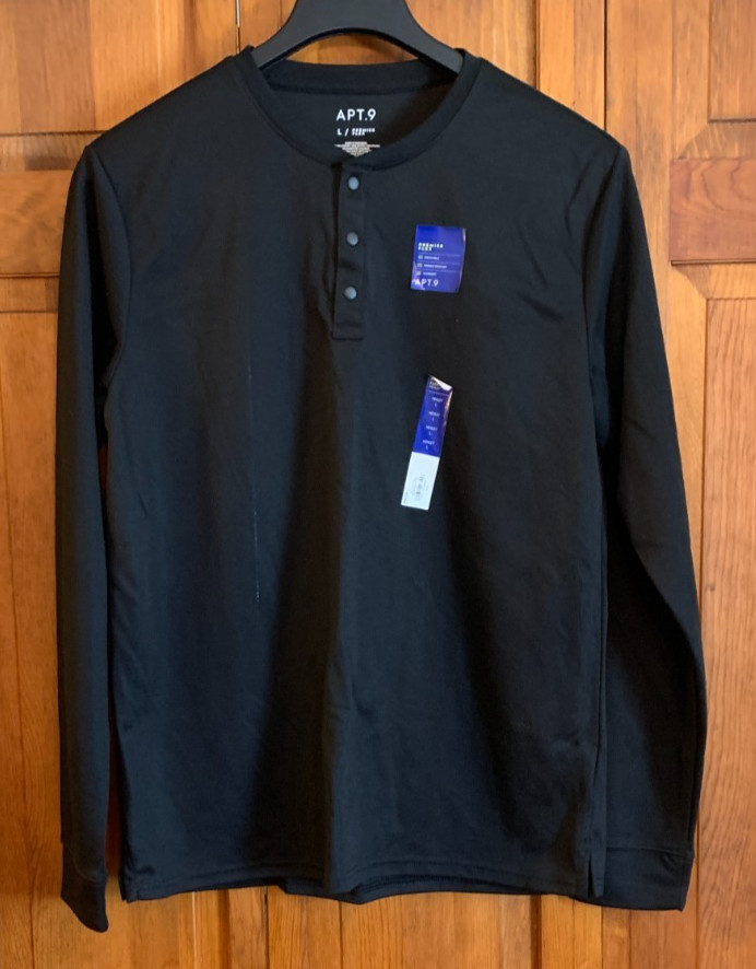 Men’s NEW APT. 9 Premier Flex L/S Black Ultrasoft Henley – L