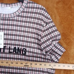 HELMUT LANG Shirt Mens Large Red Black Digital Check Logo Tee T-Shirt $225