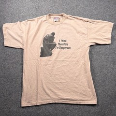 VTG Bayside Graphic Shirt Mens XL Tan Im Dangerous The Thinker Heavyweight USA