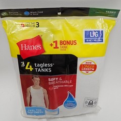 Hanes Men’s Tagless Tank Tops 4 Pack White Size L 42-44 Cool Comfort 100% Cotton