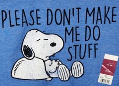 Snoopy Peanuts Shirt Men’s Small Blue T-Shirt Please Don’t Make Me Do Stuff NWT