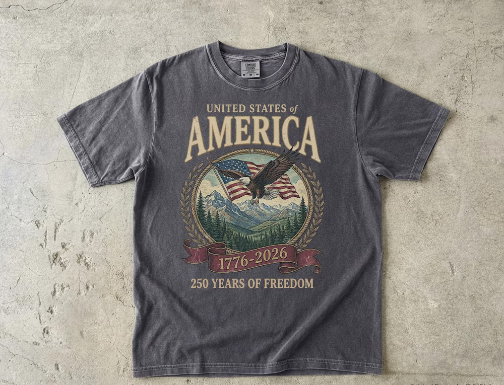 USA 250th Anniversary Vintage Graphic T-Shirt 1776-2026 Comfort Colors Patriotic