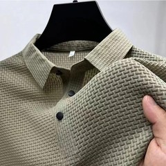 New Men’s Business Casual Short Sleeved Bone Flower Solid Color Polo Shirt Fashi