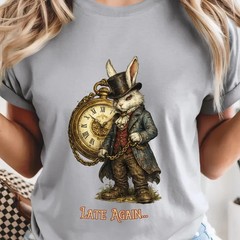 White Rabbit Alice in Wonderland Steam punk Late Again T-shirt