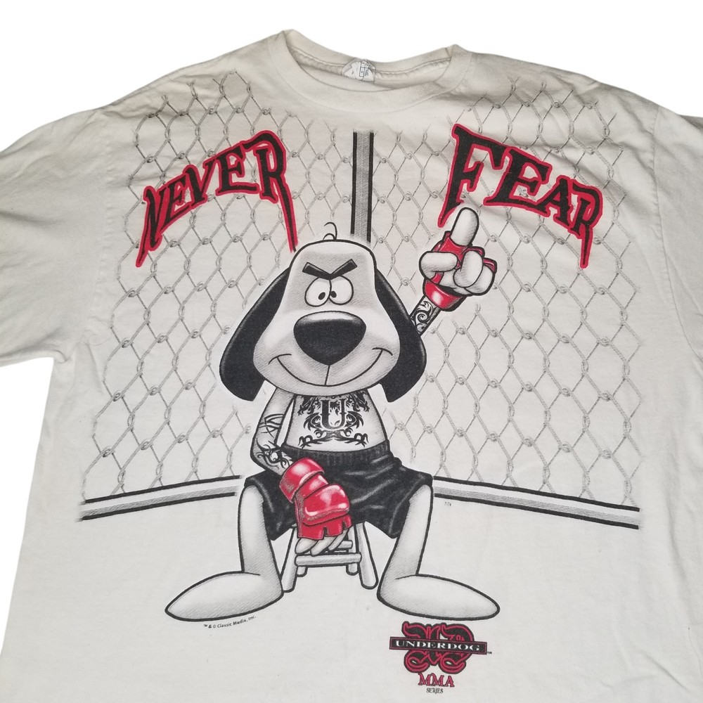 Y2K MMA Series Underdog Never Fear T-Shirt Large Streetwear Vintage Cage Fight