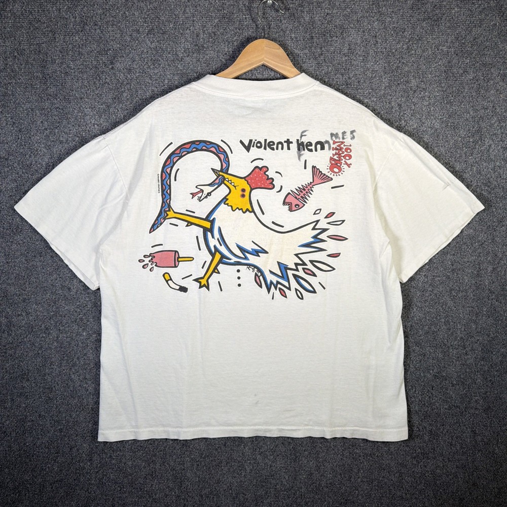 Vintage Mambo Shirt Mens XL White 90s Australia Violent Hens Band Tee Parody