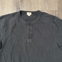 J.Crew Henley Shirt Men Medium Black Waffle Knit Oarsman Long Sleeve Thermal