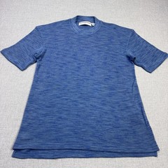 Jhane Barnes Silk T-Shirt Mens Large Blue Striped Crew Neck Short Sleeve