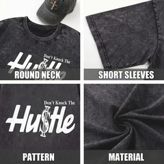 Mens Vintage Wash Hip Hop T-Shirt Don’t Knock The Hustle Graphic Streetwear Tee