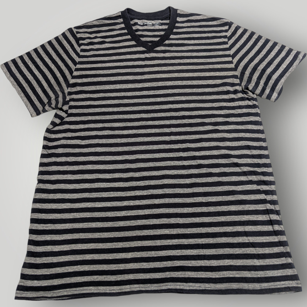 Foot Locker Triblend Mens L Blue Gray Striped V Neck T Shirt