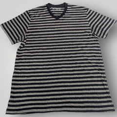 Foot Locker Triblend Mens L Blue Gray Striped V Neck T Shirt