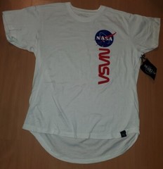 NASA Rare 100% Cotton White Soft Tagless Short Sleeve T-Shirt with Raised Print