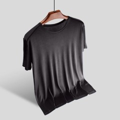 Men’s 100% Silk T-shirt Knitted Crew Neck Short Sleeves Summer Casual Tops Soft