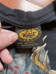 Vtg 90s Woolrich Deer Hunt T-Shirt Black Men’s XXL Single Stitch Harlequin Print
