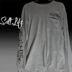 Salt Life Hook Line And Sinker long sleeve Pocket t shirt Medium Gray NWT