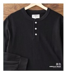 Vintage Men Long Sleeve Henry T-Shirt Pure Color Cotton Shirts Casual Tops