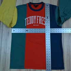 Teddy Fresh Shirt Mens Medium Color Block Pullover Spellout Embroidered Retro
