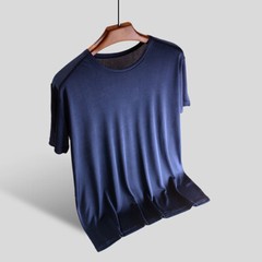 Men’s 100% Silk T-shirt Knitted Crew Neck Short Sleeves Summer Casual Tops Soft