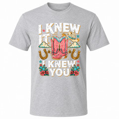 I Knew It I Knew You Western Cowgirl Boots Gray Graphic T-Shirt
