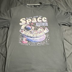Furlue Men’s Gray Astronaut Space Graphic T-Shirt Crew Neck Short Sleeve S