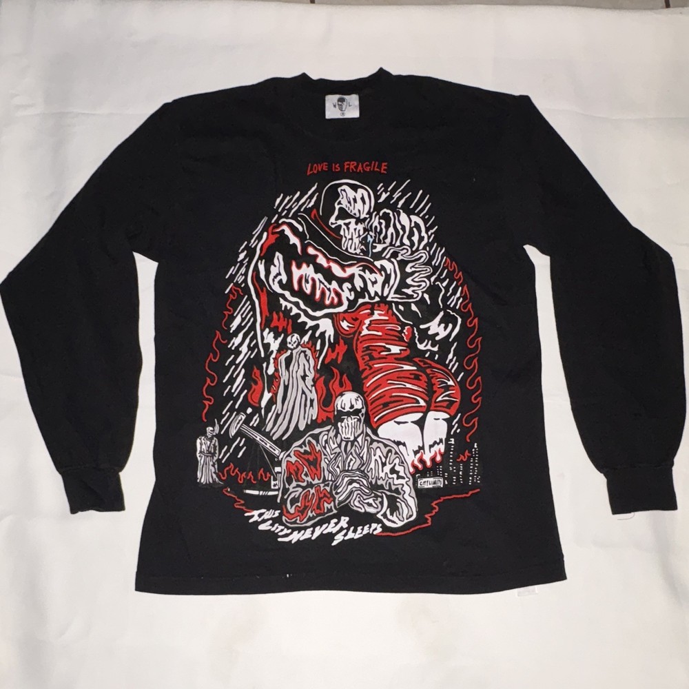 Warren Lotas Love Is Fragile Skull Graphic T-Shirt Black Long Sleeve Crew Neck