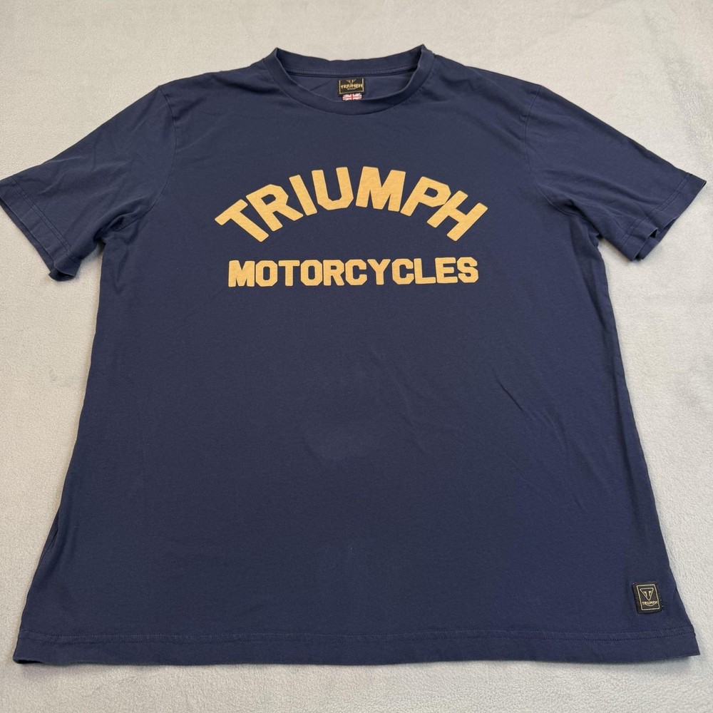 Triumph Shirt Mens 2XL Blue Motorcycles Burnham Arch Logo Graphic Tee Biker